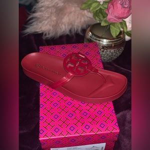 Tory Burch Red Leather Thonged Sandals
